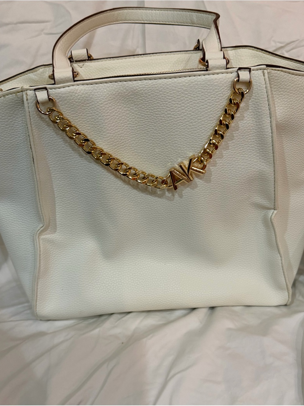Michael Kors Ivory Leather Tote with Gold Chain Accent